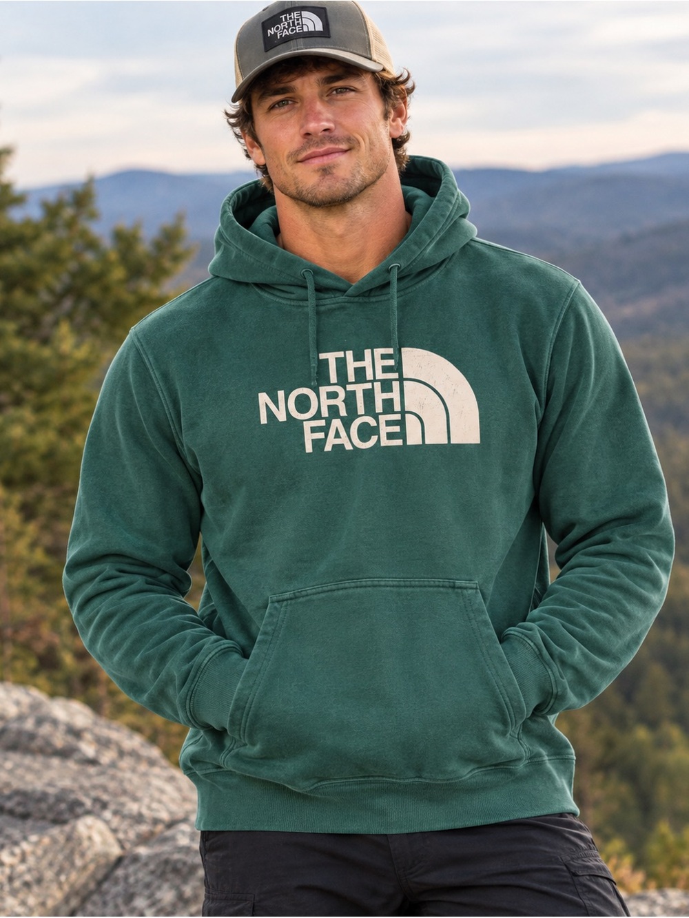 The North Face winter Green Pullover Hoodie with White Logo